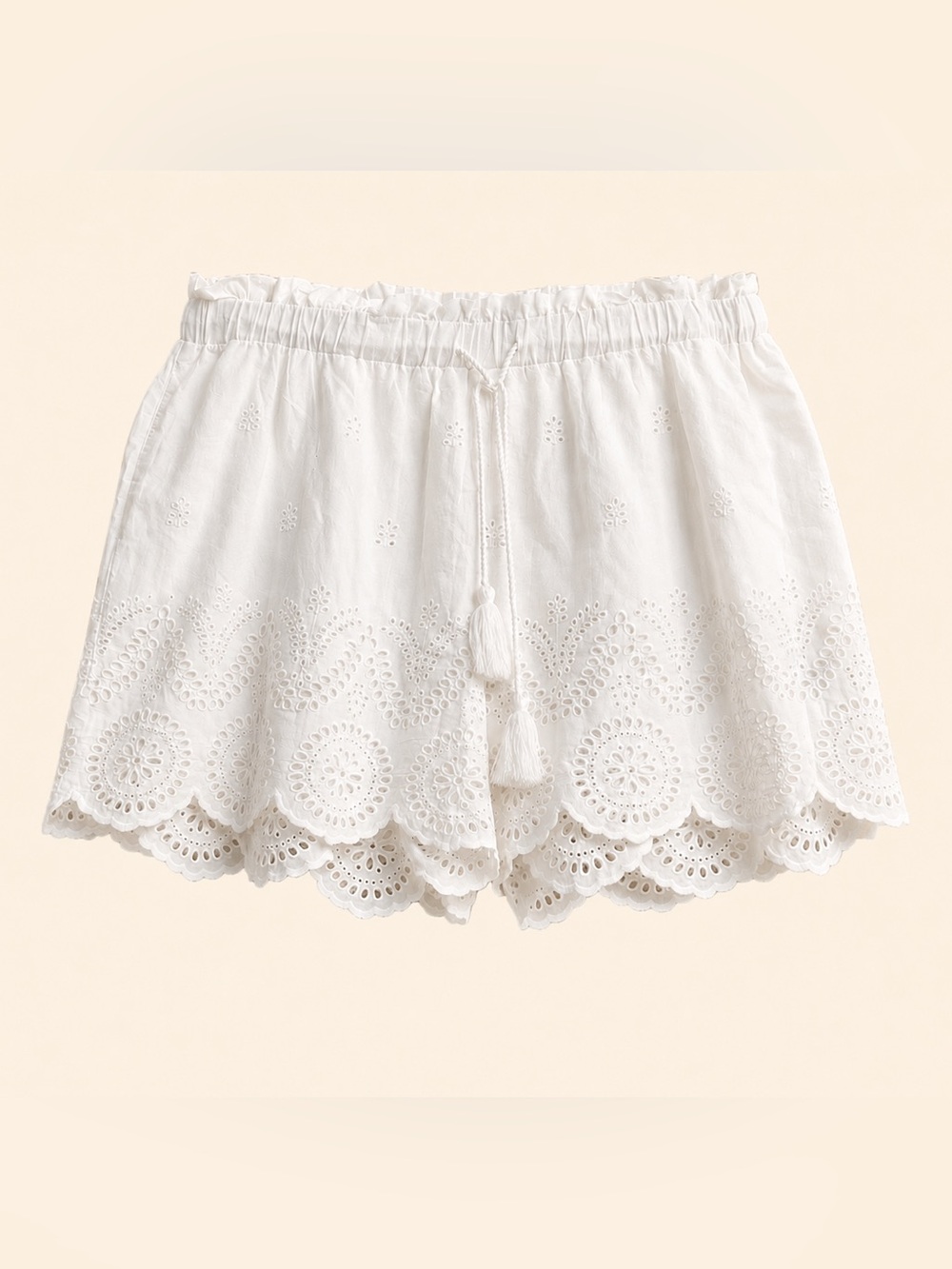 Like New Calligraphie XL Boho Lined White Eyelet Scalloped Hem with Tassel Tie